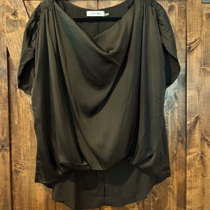 Never been worn Do+Be silky black hi lo top. New without tags. Size Large